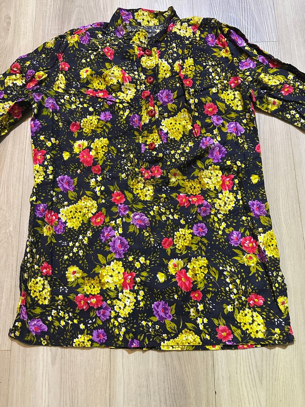 intage Floral Button Up Blouse Colorful Cottagecore Long Sleeve Top L Large